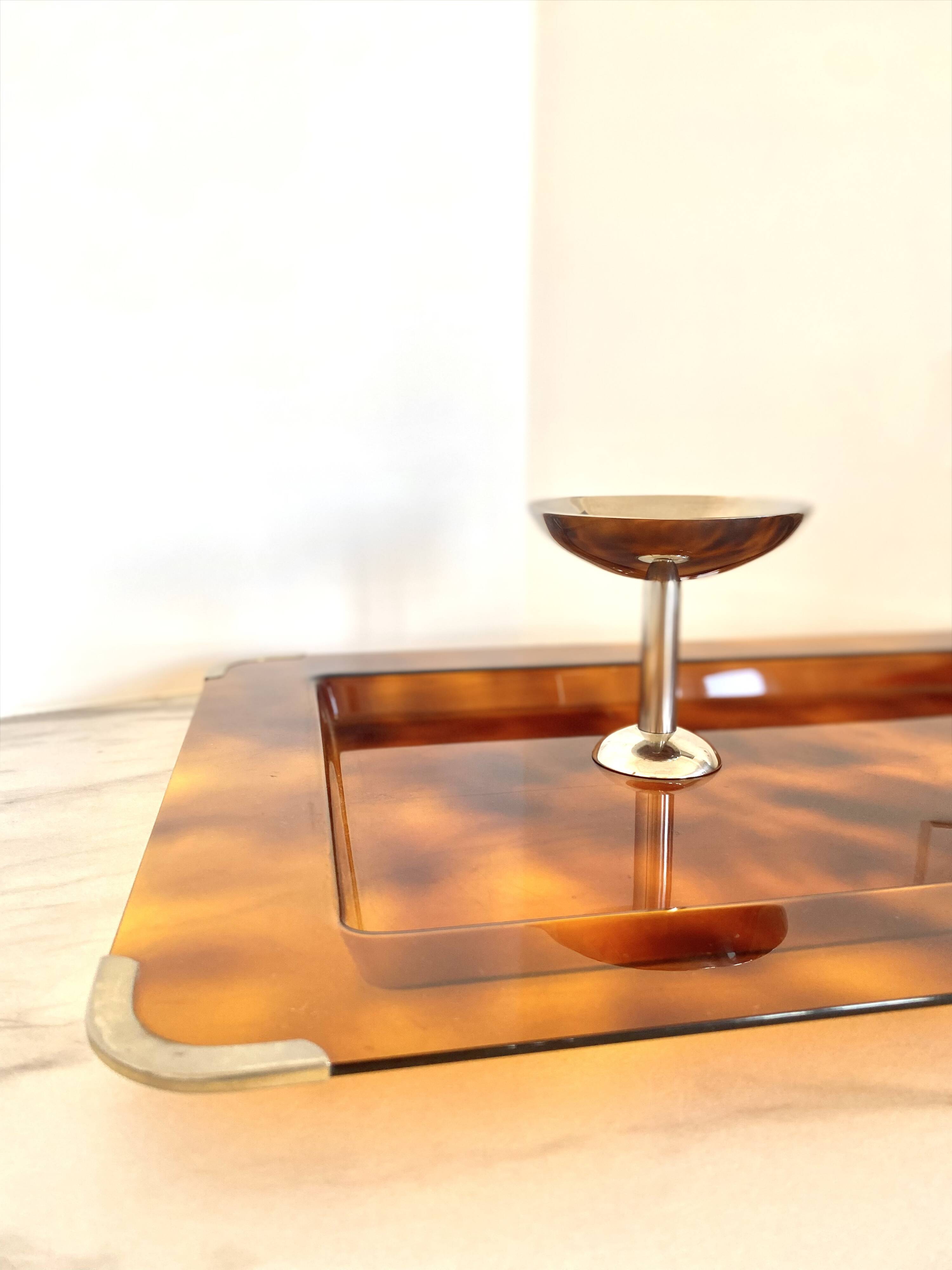 Plateau de service vintage en lucite façon écailles de tortue - Années 70