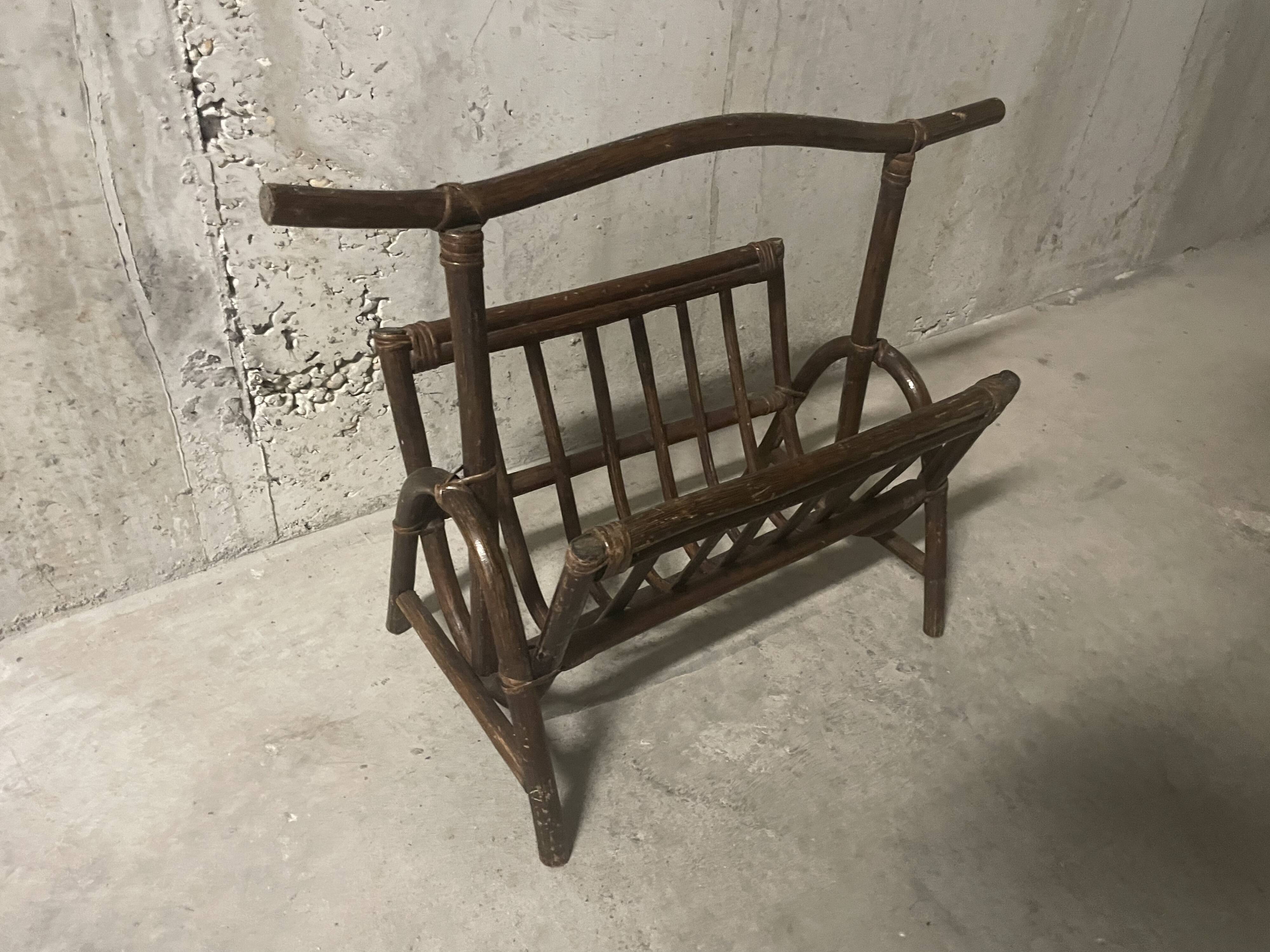 1970s rattan magazine rack