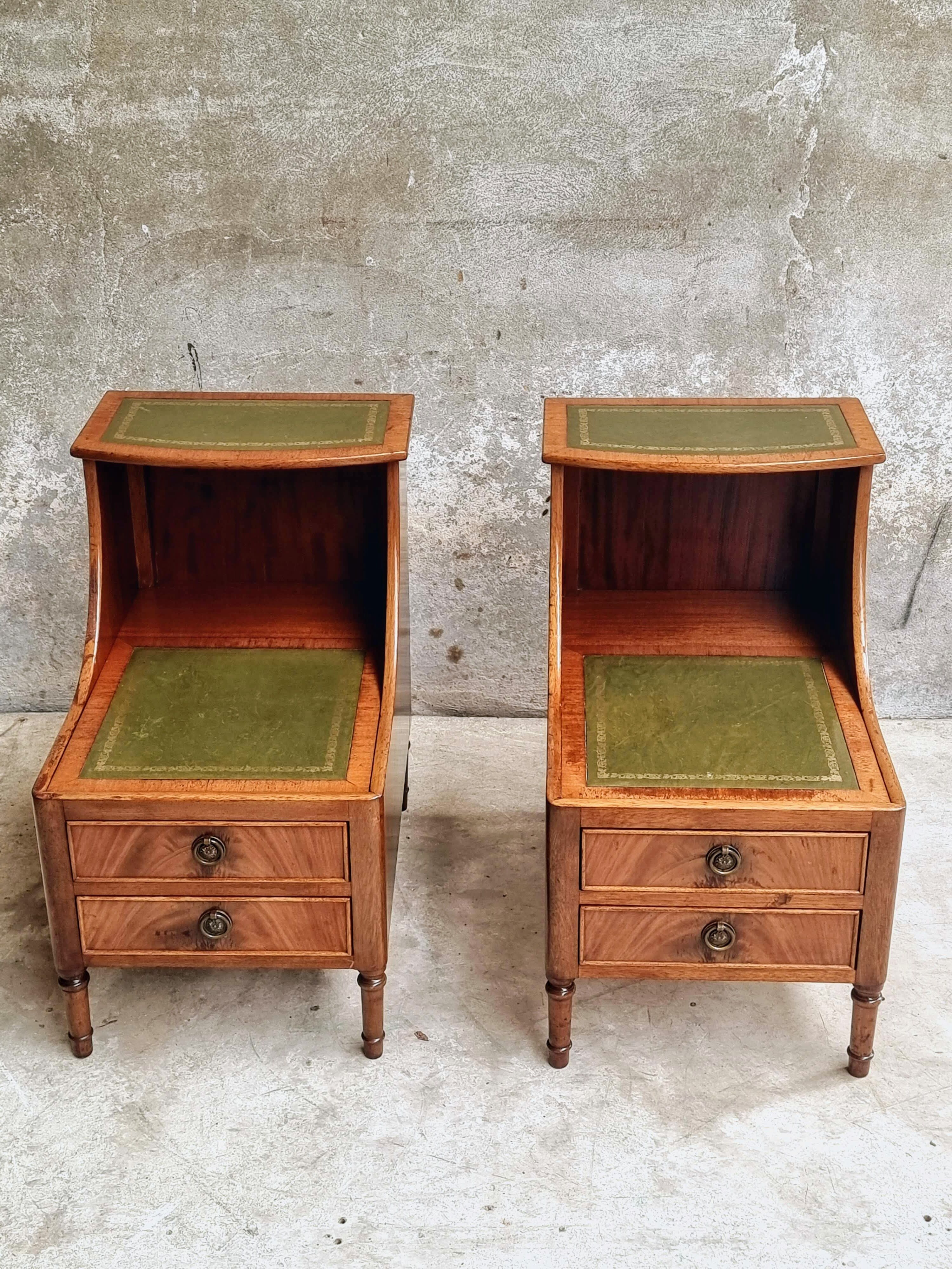 Set of mid century bedside tables with inlaid leather