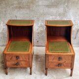 Set of mid century bedside tables with inlaid leather