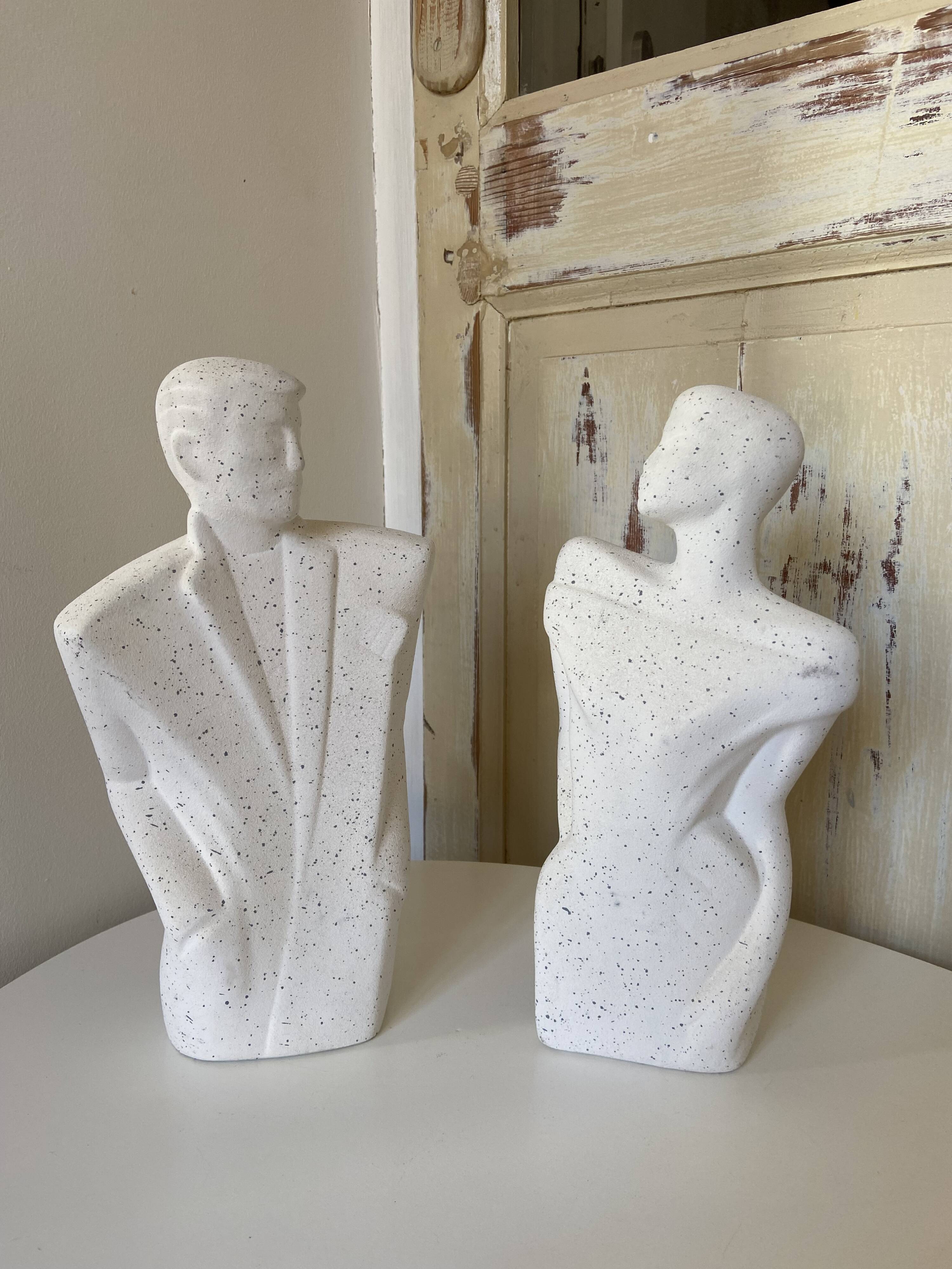 Duo Man Woman Plaster Busts - Style of Lindsey B. Balkweil