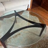 Table basse vintage danoise verre et bois de rose