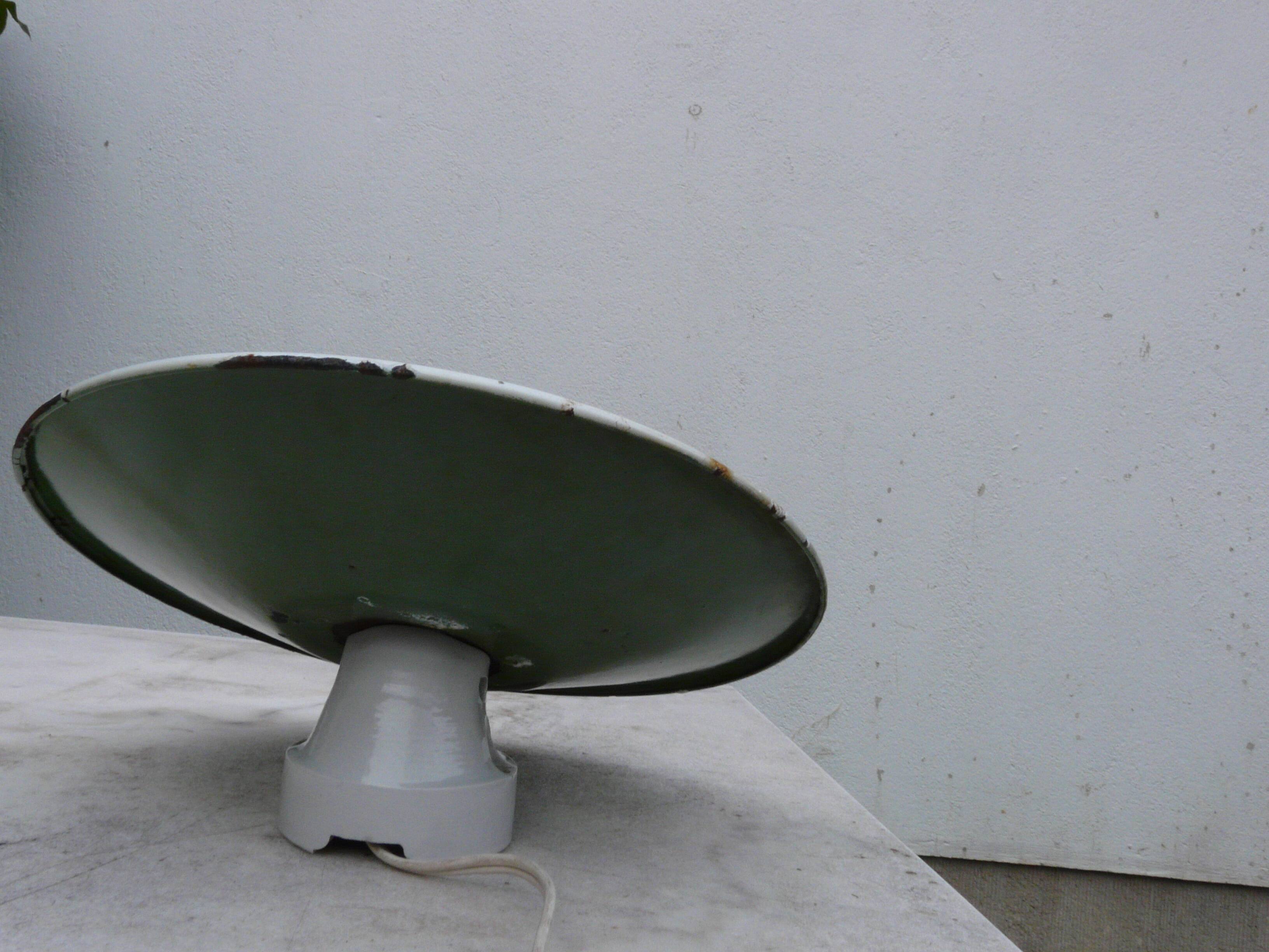 Industrial green and white enameled sheet metal wall light 1940 porcelain socket