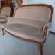 2-seater Louis XV style sofa - arched legs - Art Deco patterned velvet fabric - Beige