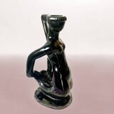 Old Vallauris soliflore vase in pearly black ceramic - female body