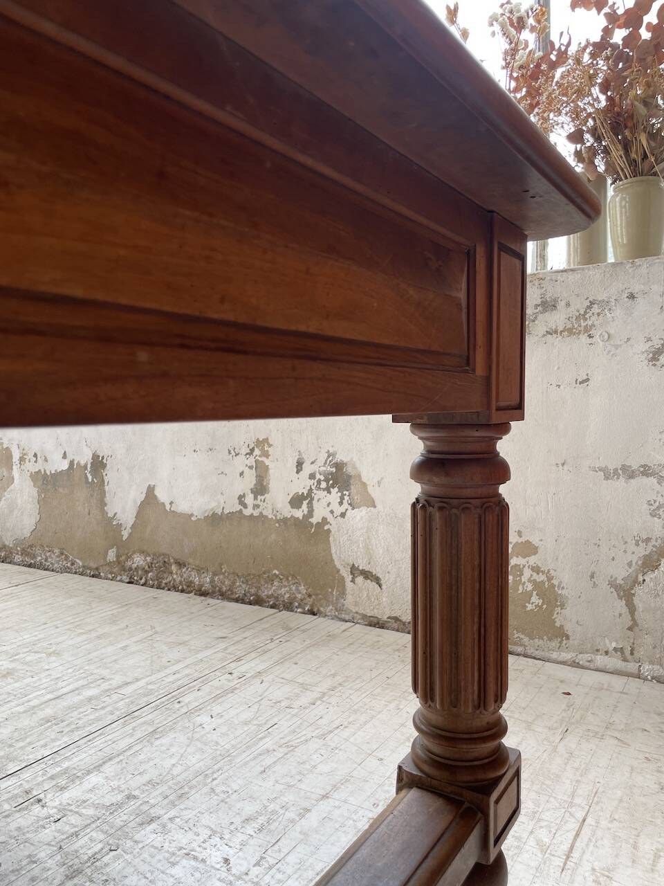 Solid walnut farmhouse castle table 1900 XXL