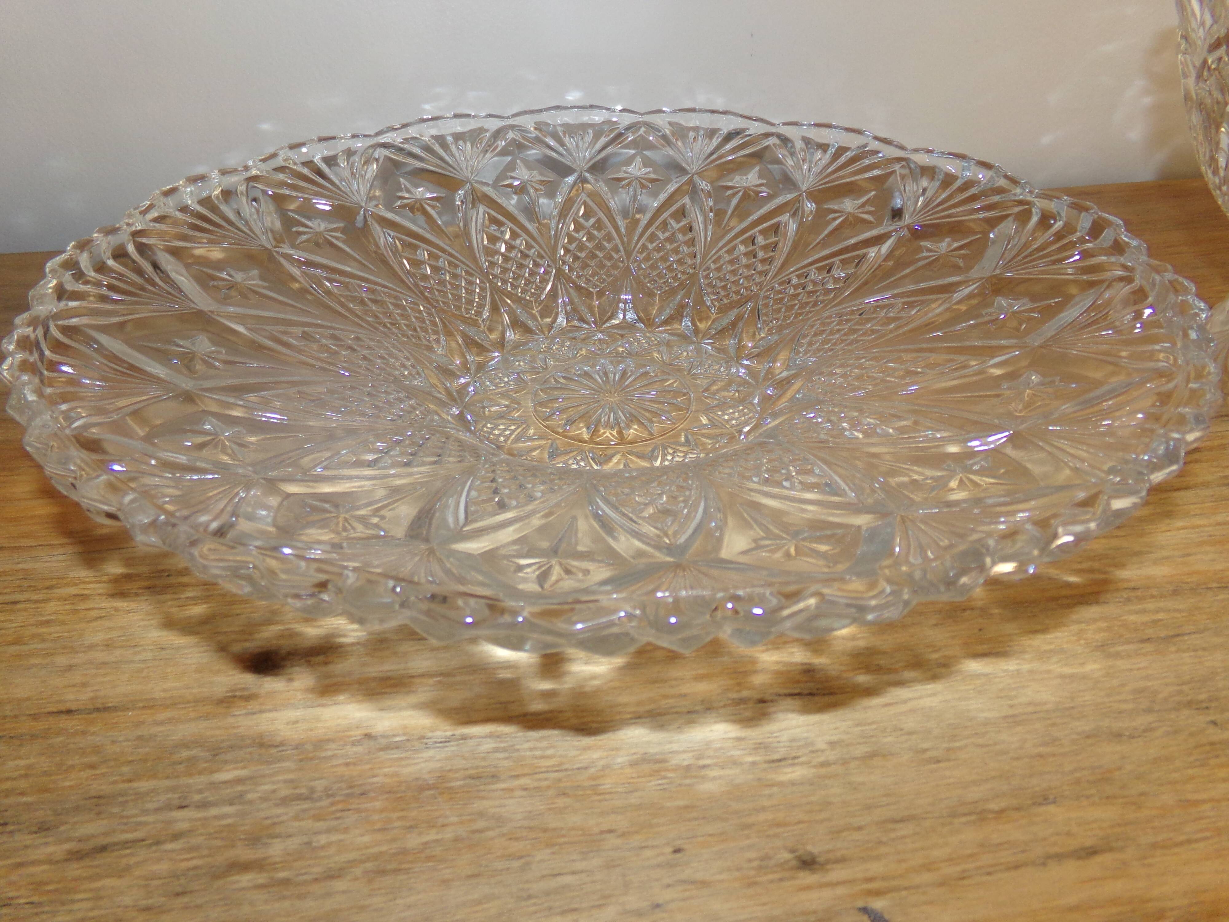Cut glass dish and fruit cup