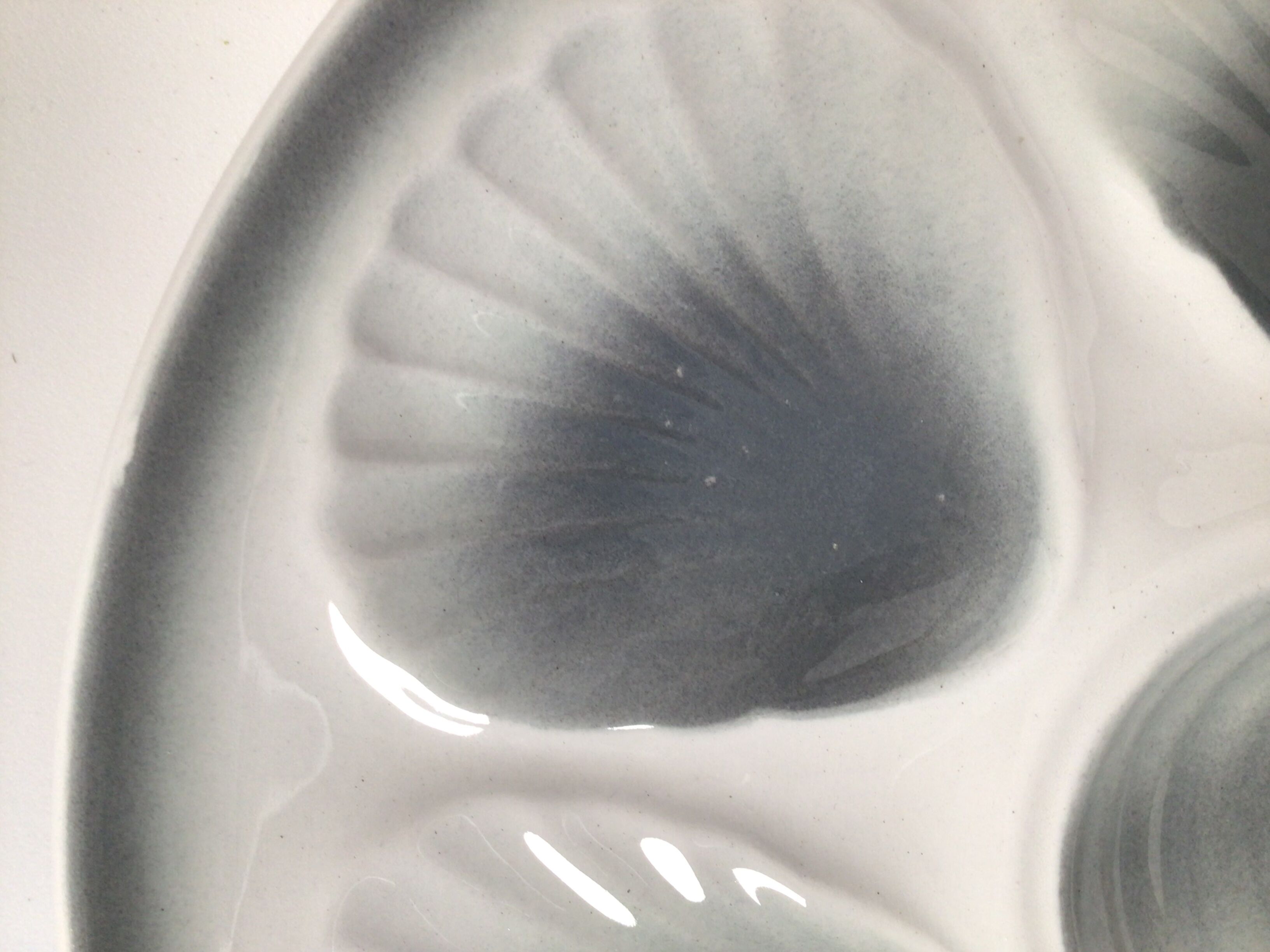 6 Oyster plates Moulin des Loups white and grey