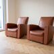 Pair of vintage brown leather club chairs