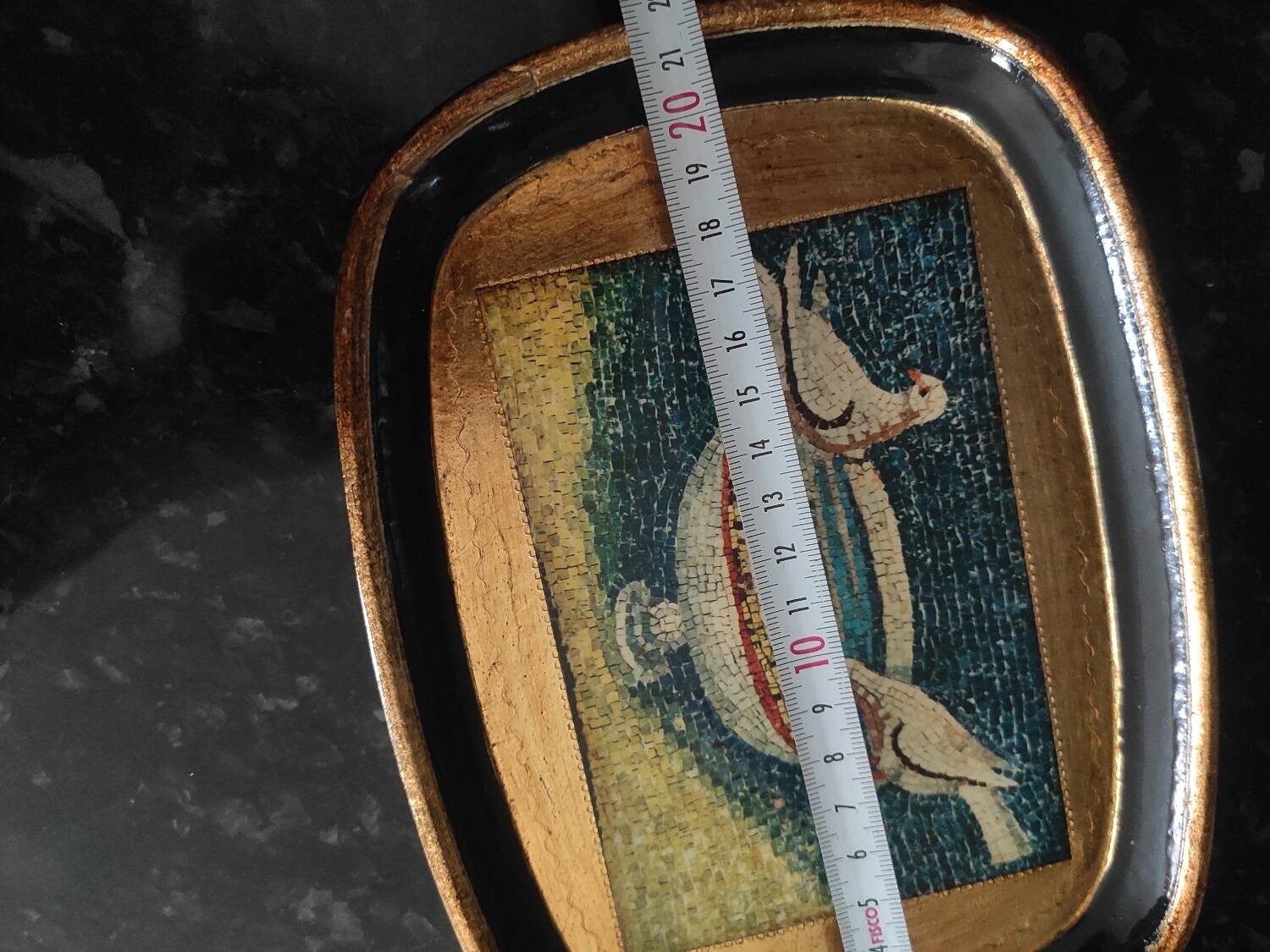 Golden wood tray with mosaic painting