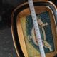 Golden wood tray with mosaic painting