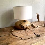 Terracotta lamp signed, cotton lampshade
