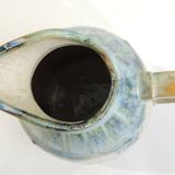 Vintage beige and blue glazed ceramic pitcher – Rustic handcrafted jug