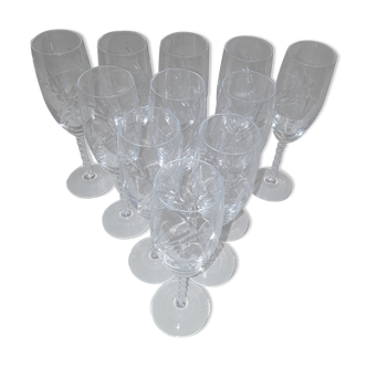 Set de 11 flûtes à champagne en cristal d'Arques