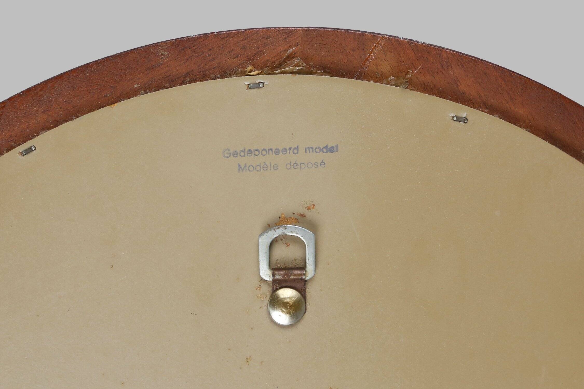 French round wooden mirror with elegant blue and white glass decoration, 19