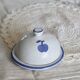 Small vintage white earthenware butter bell – Blue apple motif
