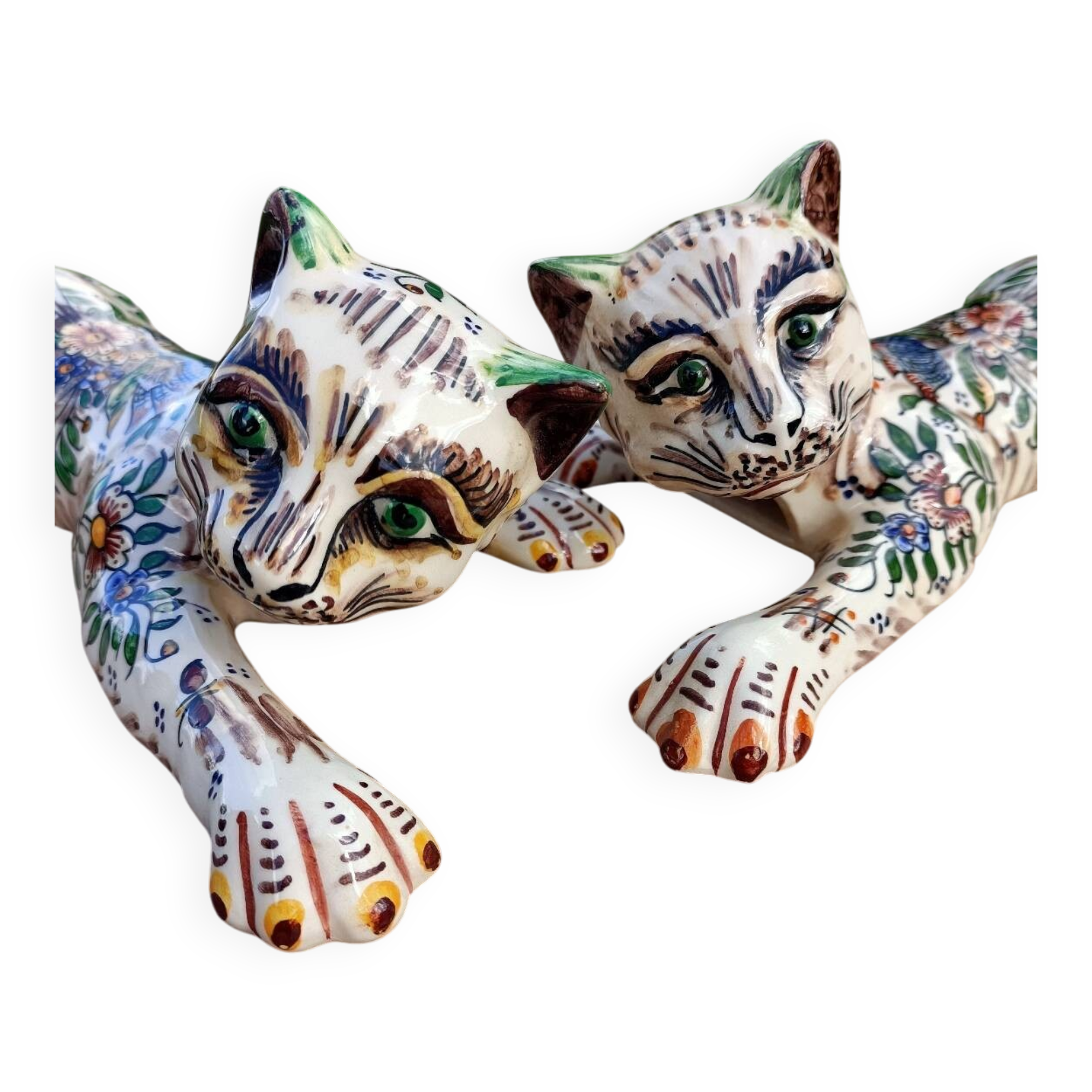 Zoomorphic Bouquetieres Hand-painted Desvres Cats