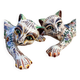 Zoomorphic Bouquetieres Hand-painted Desvres Cats