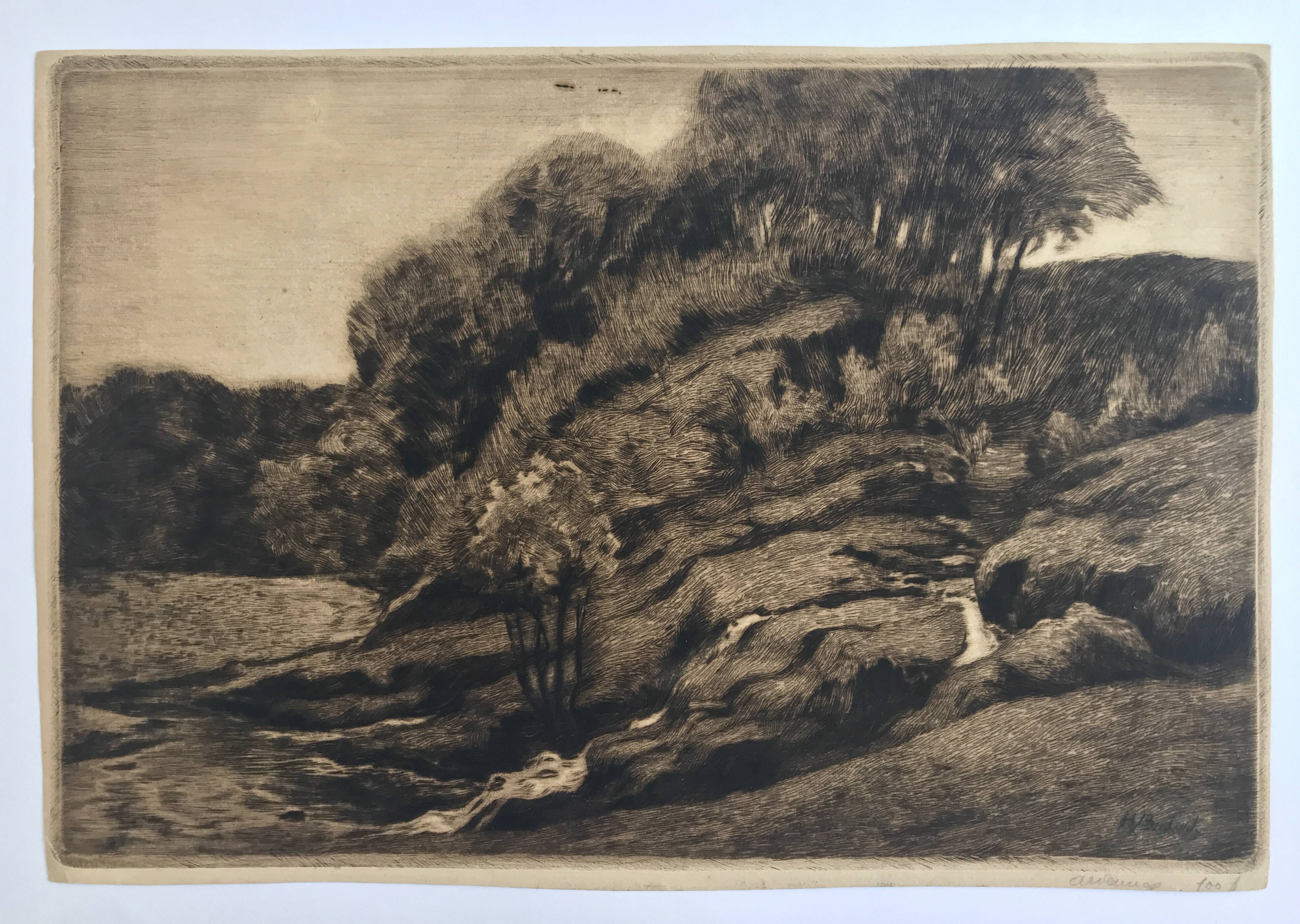 Henri BODART, Landscape. Original drypoint signed in the plate