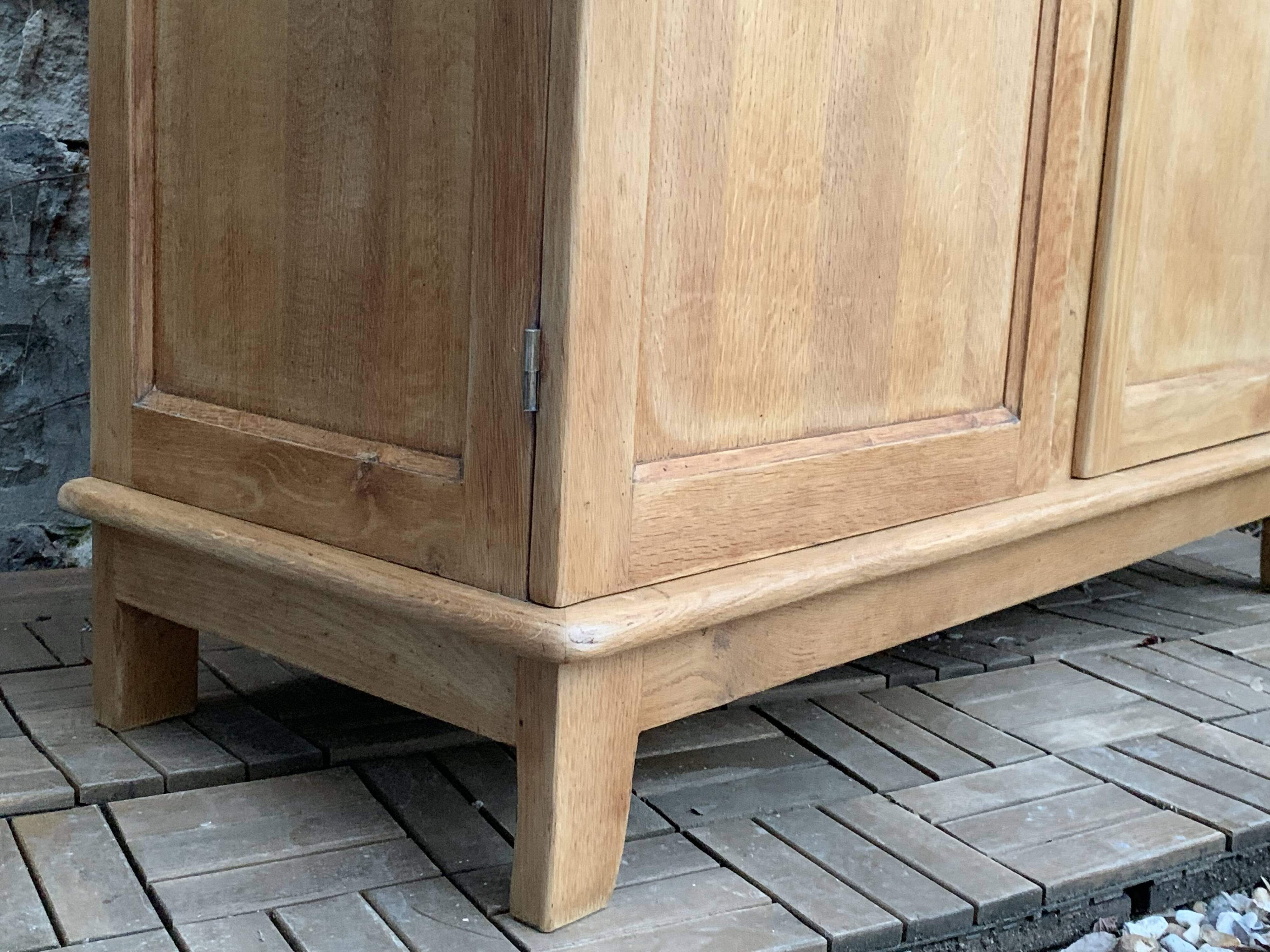 Solid raw oak school glass cabinet 1950
