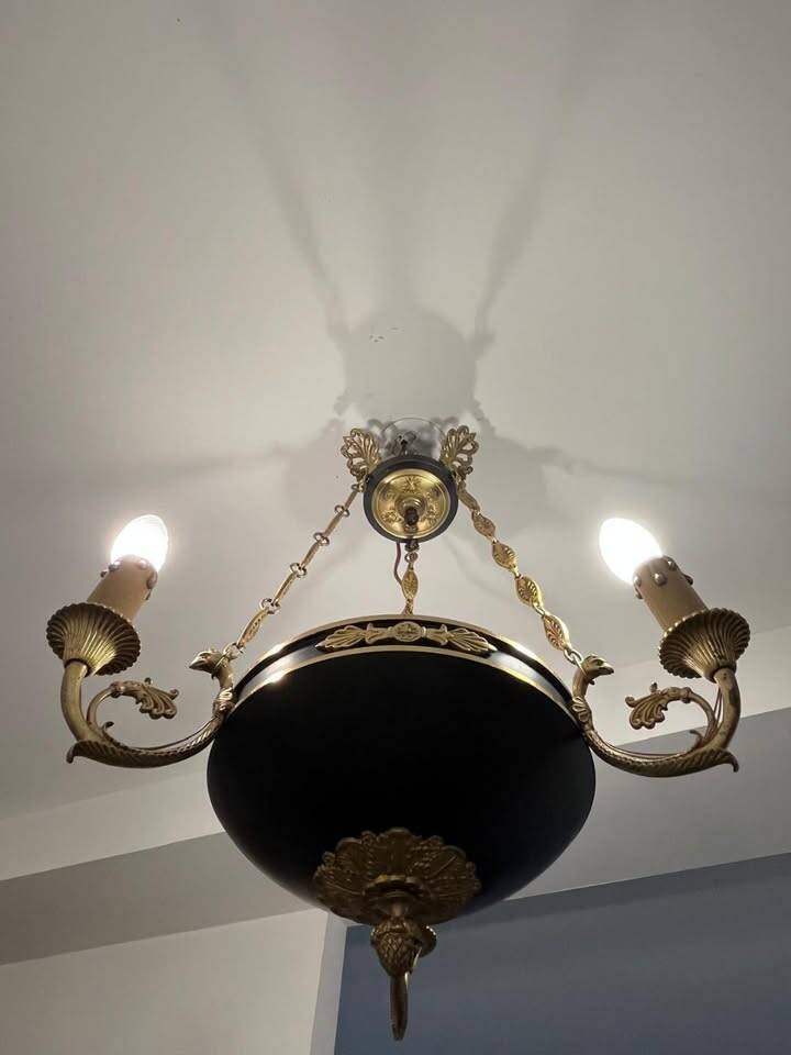 Antique bronze chandelier, Empire style, late 19th century.