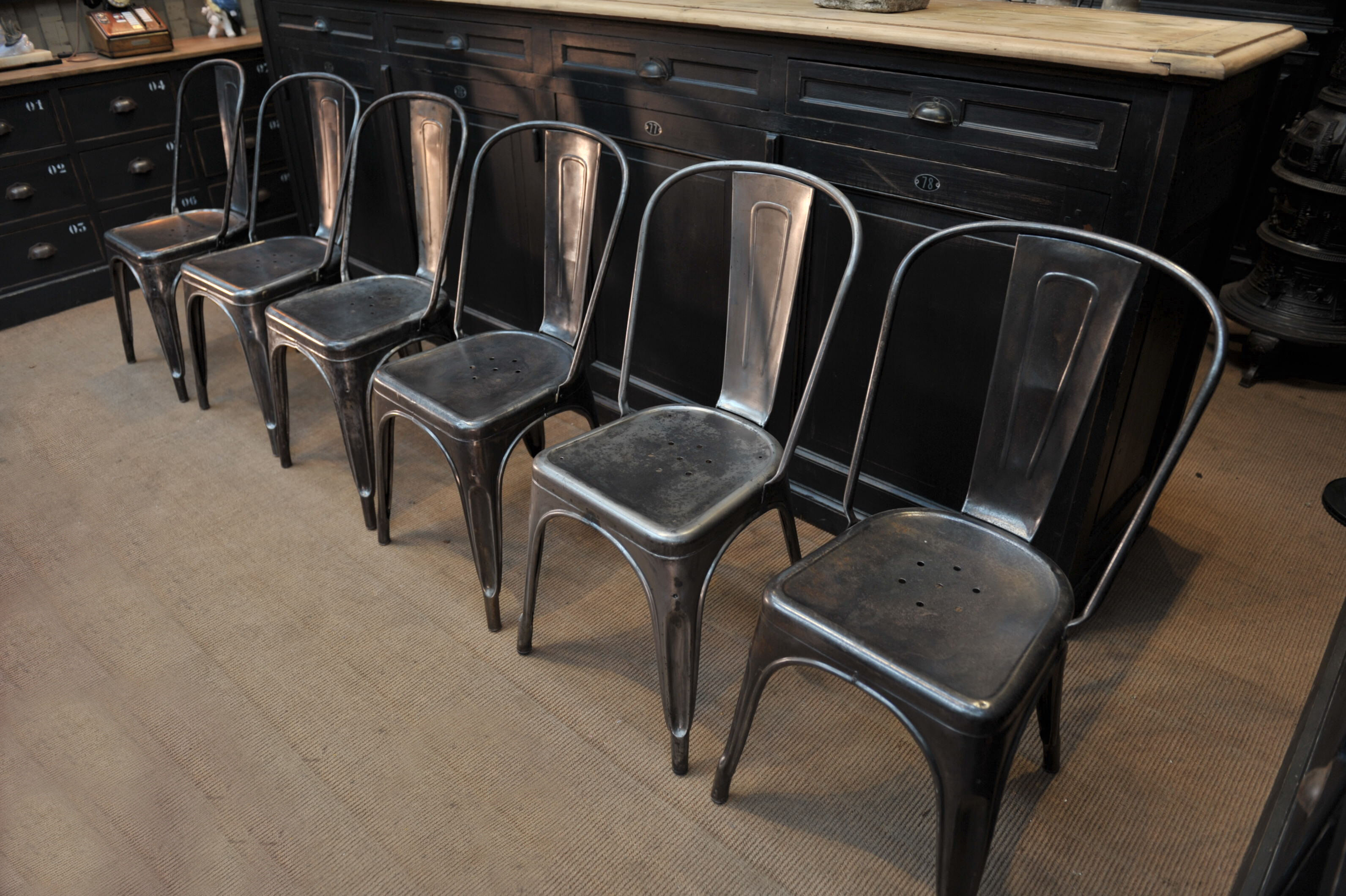 Lot of 6 old Tolix chairs 1950