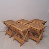 Cinq tabourets viennois vintage en paille