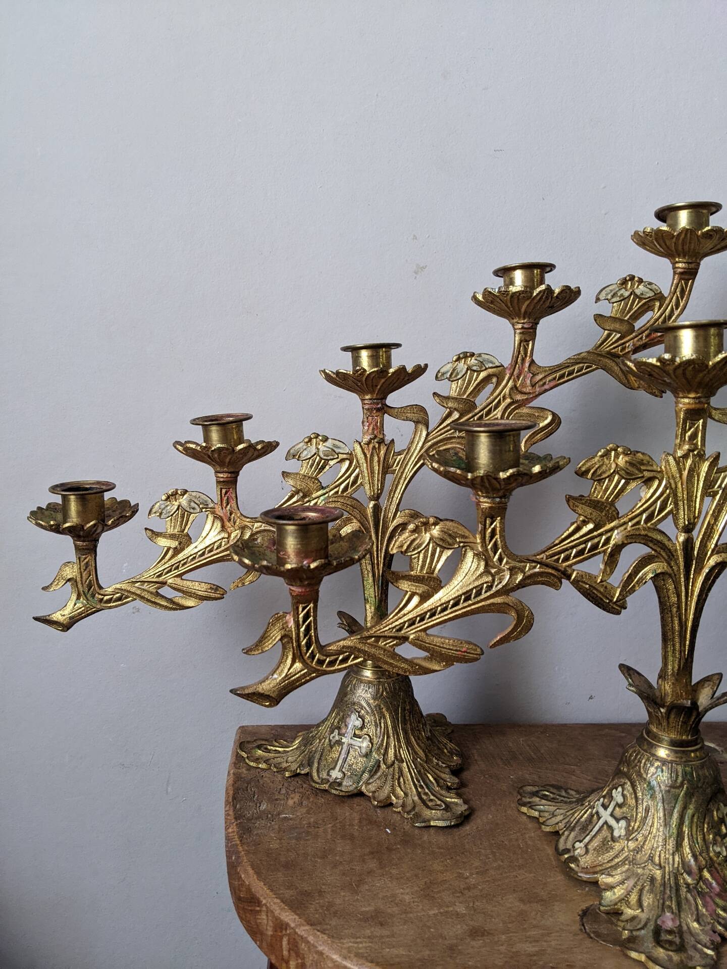 Pair of five-branched altar candlesticks