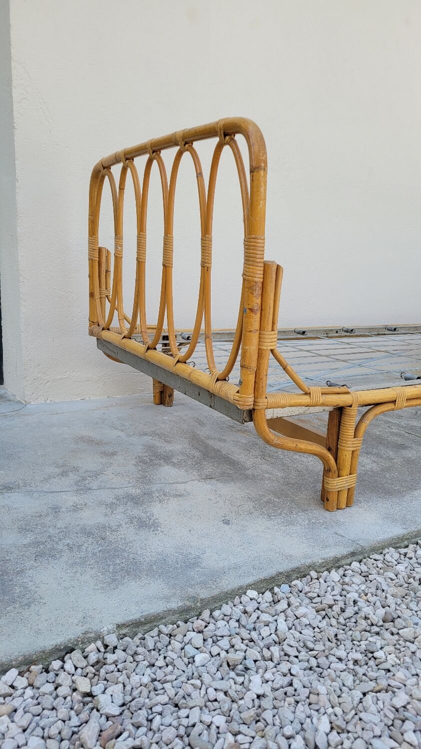 Vintage rattan basket bed 1950