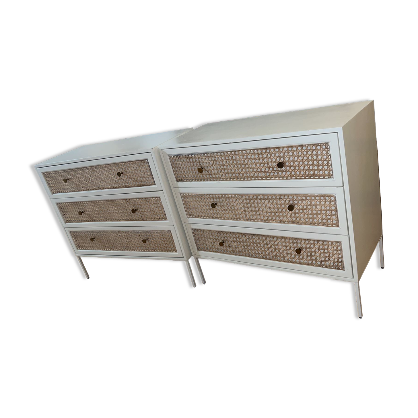 Pair of wooden and cannage chests of drawers