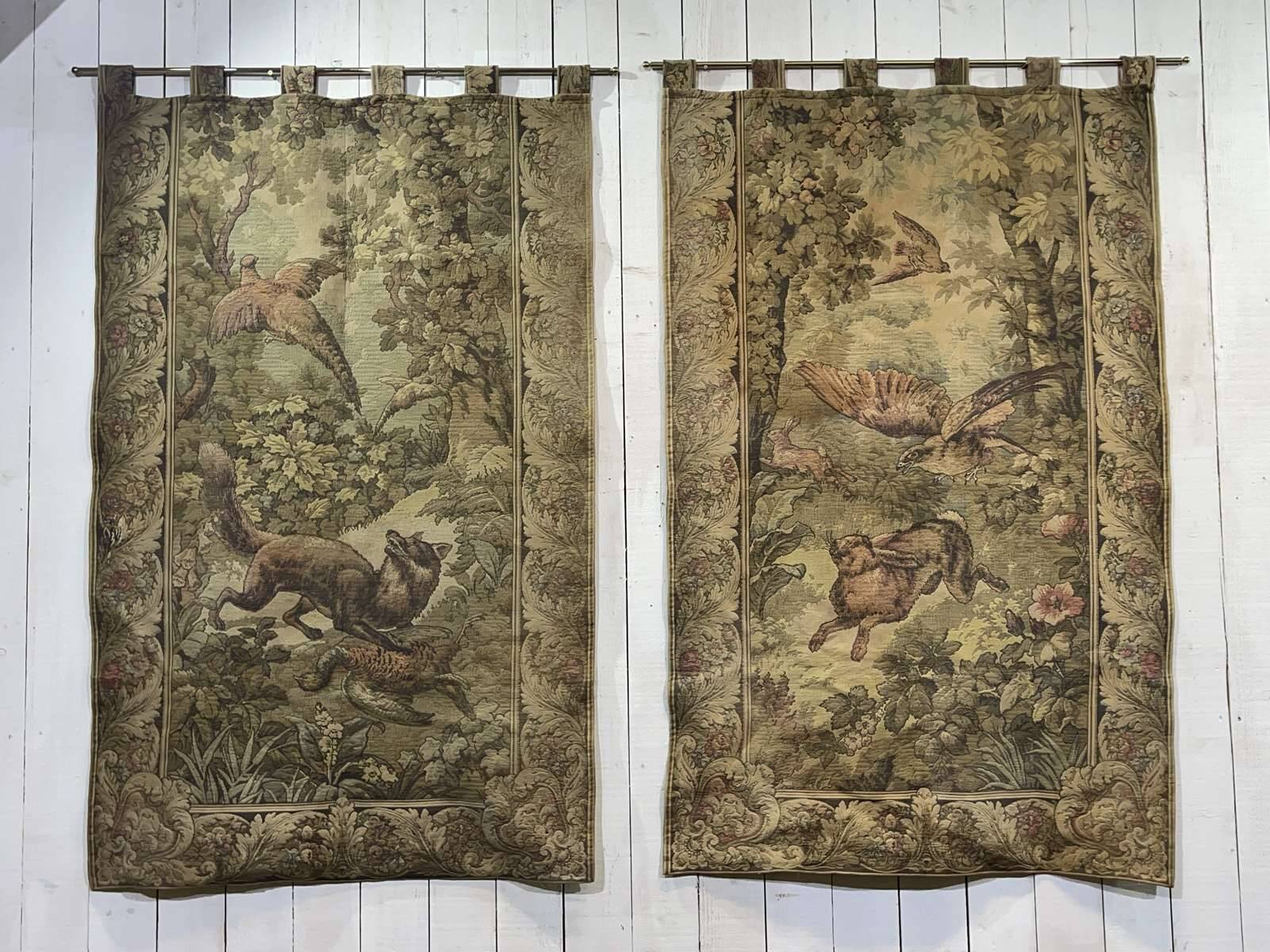 Pair of 20th century wall tapestries with animal decor