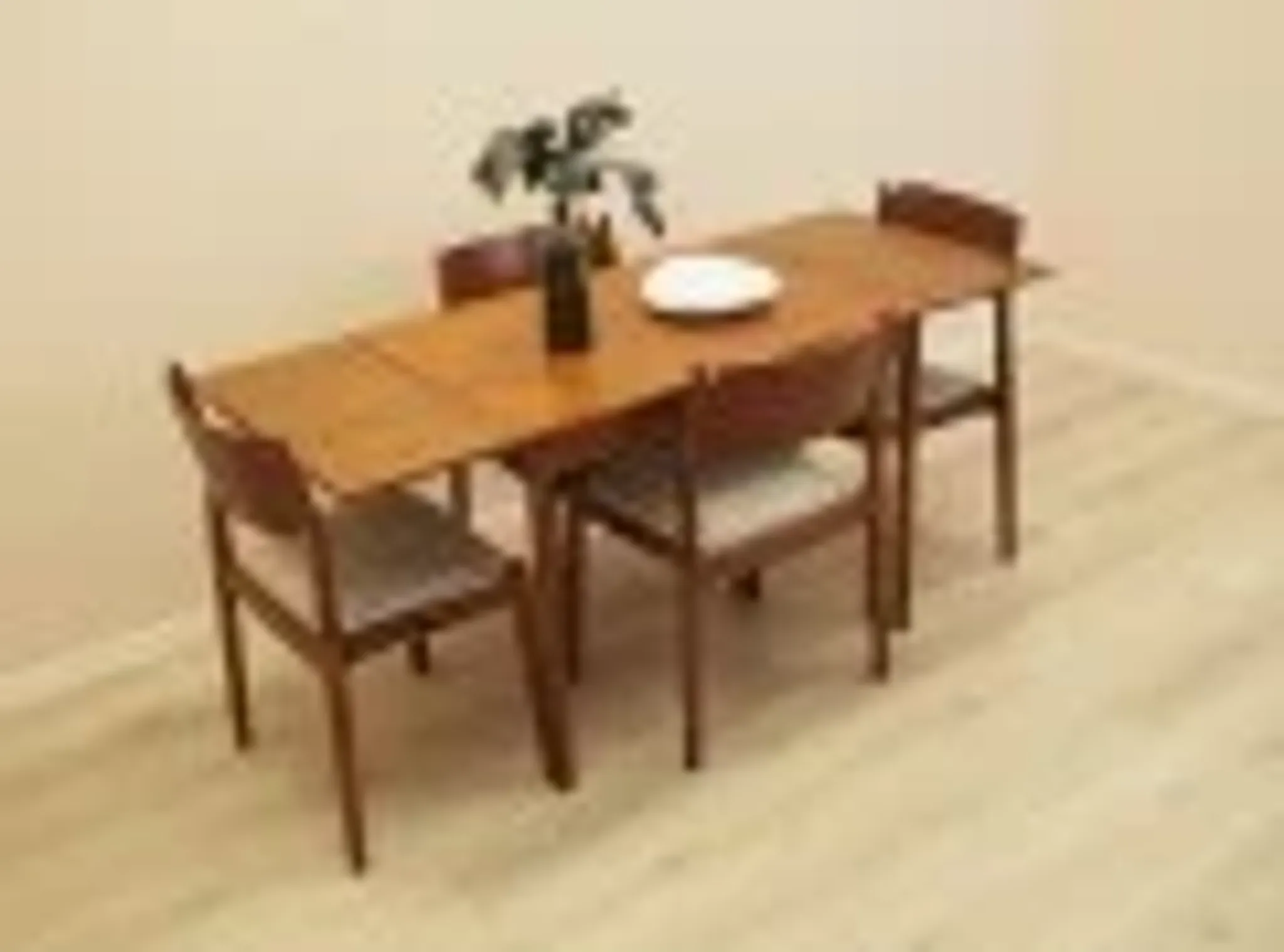 Danish teak extending dining table on solid wood legs, 1970s