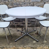 Round table and white formica chairs, vintage, 70s