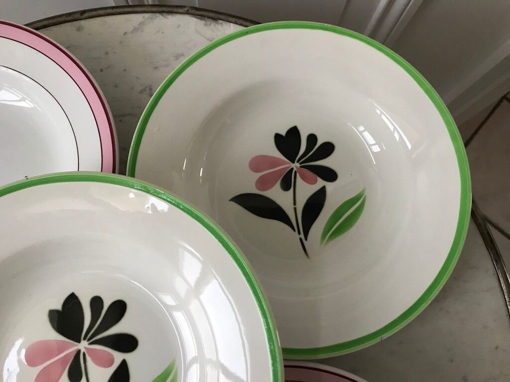 Lot of 5 hollow plates digoin sarreguemines model "rustic" and "casino" 50s