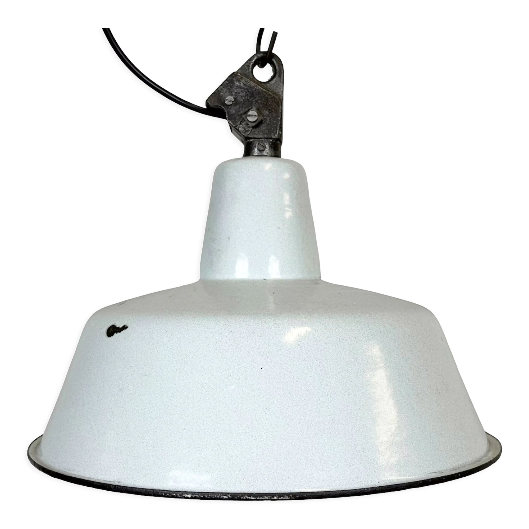 Industrial White Enamel Factory Lamp with Cast Iron Top, 1960s