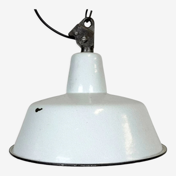 Industrial White Enamel Factory Lamp with Cast Iron Top, 1960s