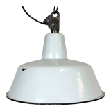 Industrial White Enamel Factory Lamp with Cast Iron Top, 1960s