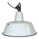 Suspension industrielle en émail blanc avec dessus en fonte, années 1960
