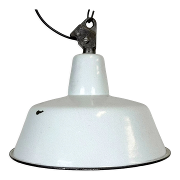 Industrial White Enamel Factory Lamp with Cast Iron Top, 1960s