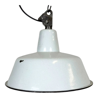 Industrial White Enamel Factory Lamp with Cast Iron Top, 1960s