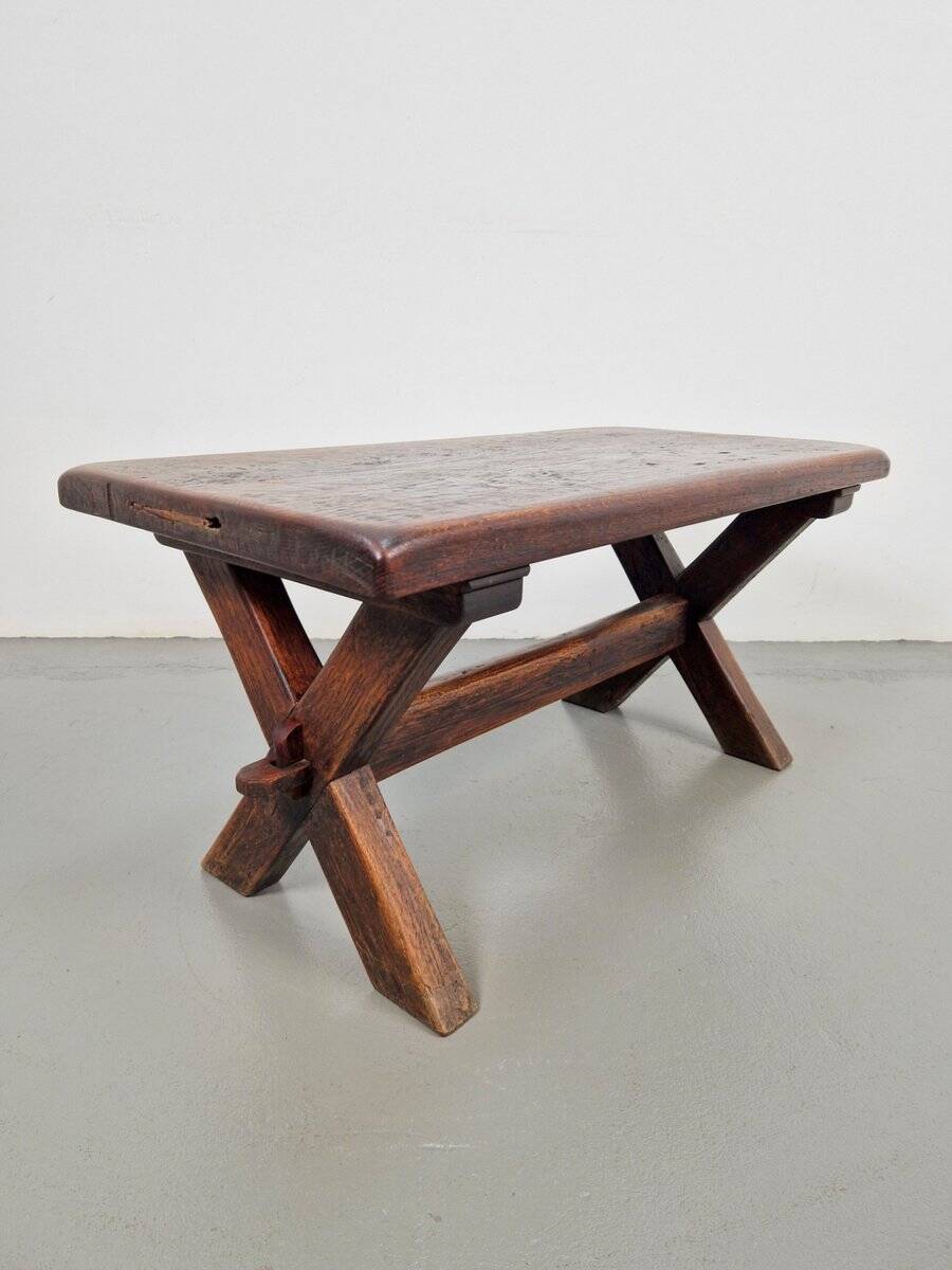 Brutalist Oak Cross Leg Coffee Table, Spain, 1930s