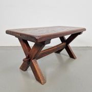 Brutalist Oak Cross Leg Coffee Table, Spain, 1930s