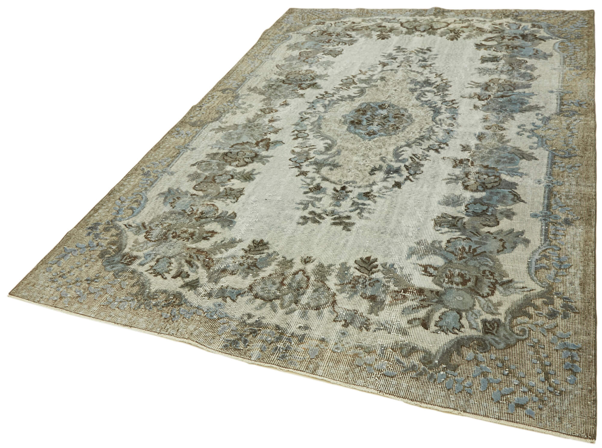 Handmade Hi-Low Pile Anatolian 1980s 195 cm x 283 cm Blue Rug