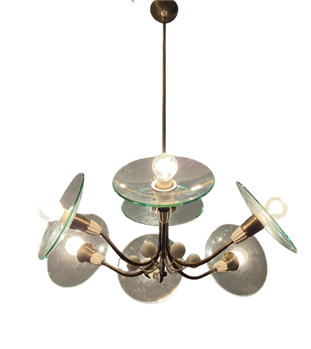 Brass glass chandelier, 1940s