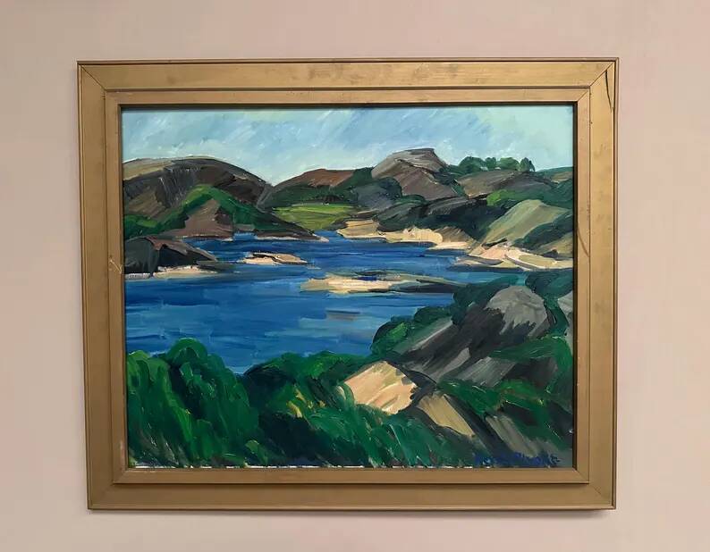 Original Swedish Oil on Canvas - "Lake" by Kersti Flyckt - Signed - Vintage and Framed - 79 × 66 cm (31.1 in × 26 in)