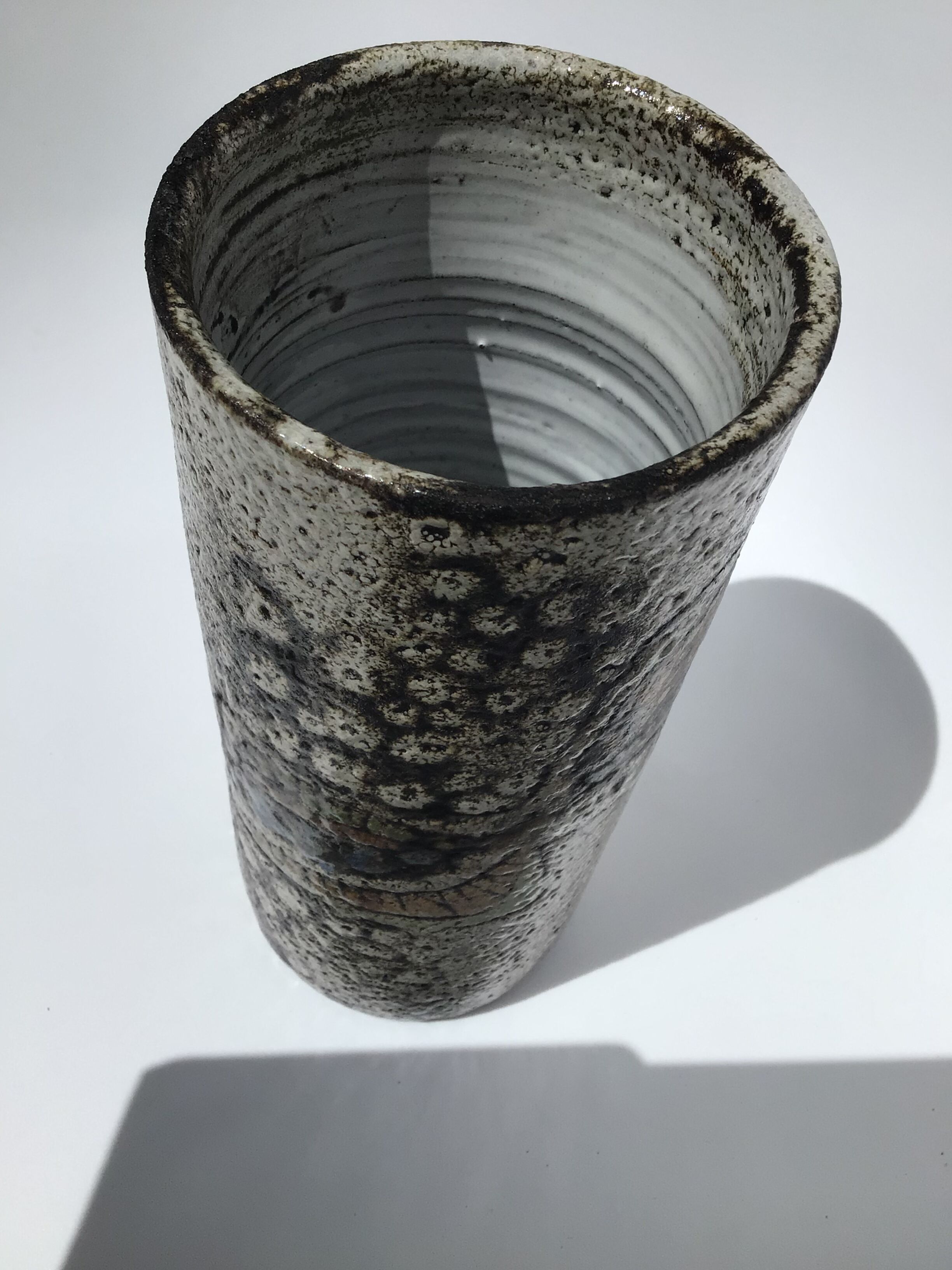 Artisan vase enamel beige brown abstract pattern