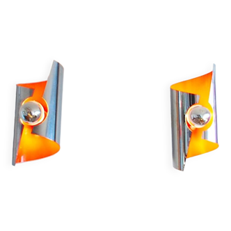 Paire appliques Space Age laiton et orange
