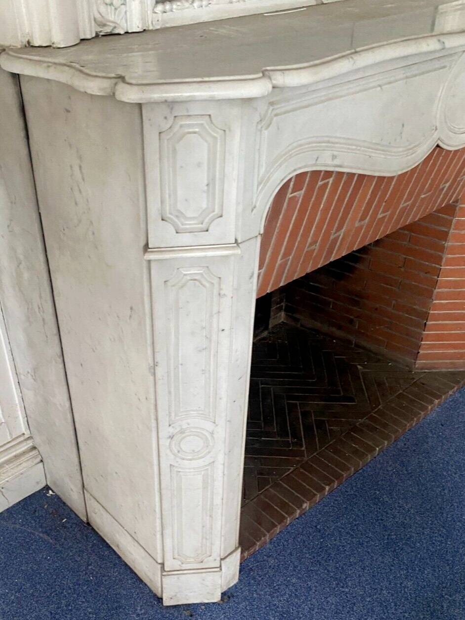 Louis XV style fireplace Model Pompadour White Carrara marble 20th century