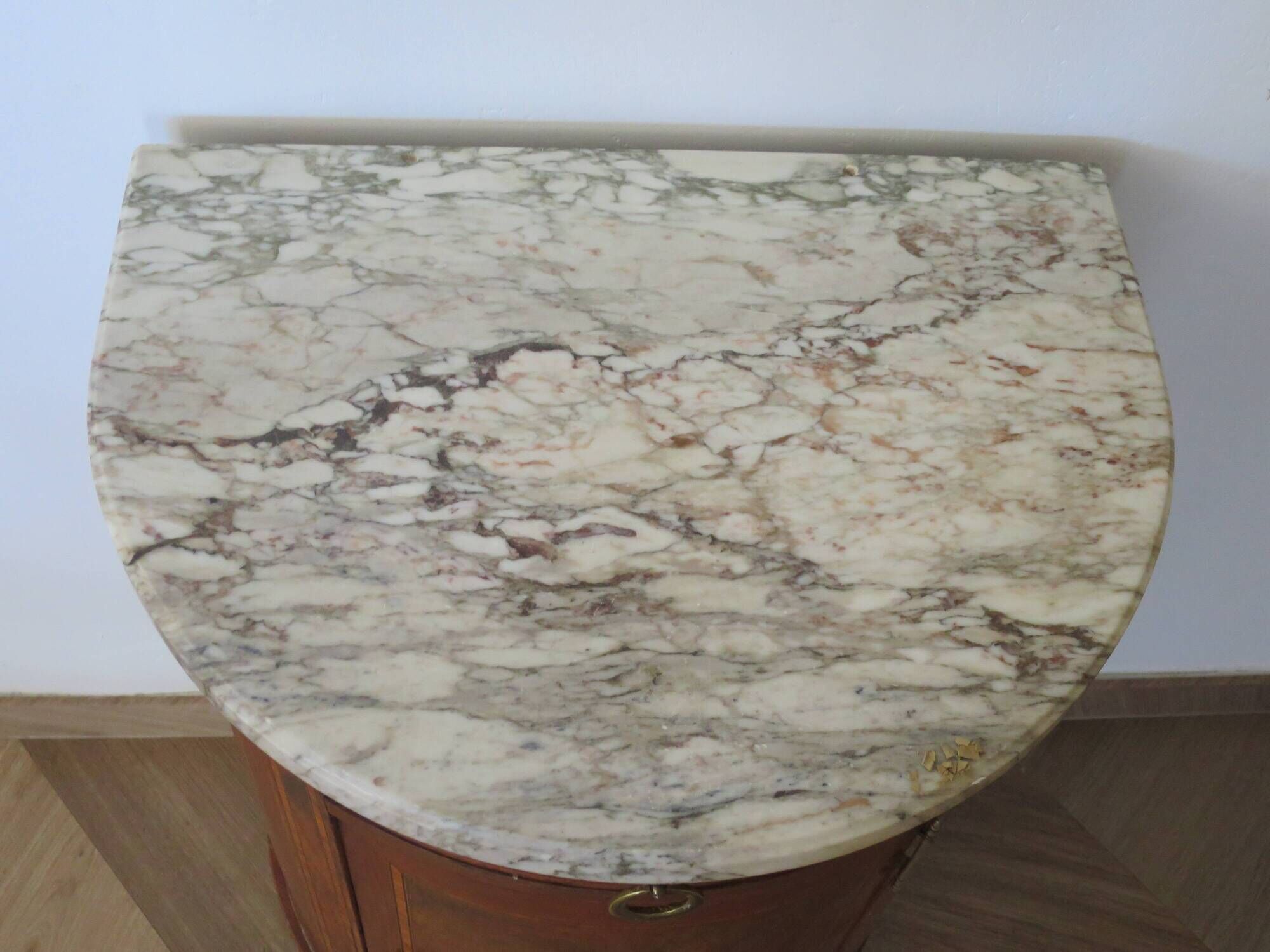 Small chest of drawers - Half-moon table - Louis XVI style - Elm burr veneer - Pla