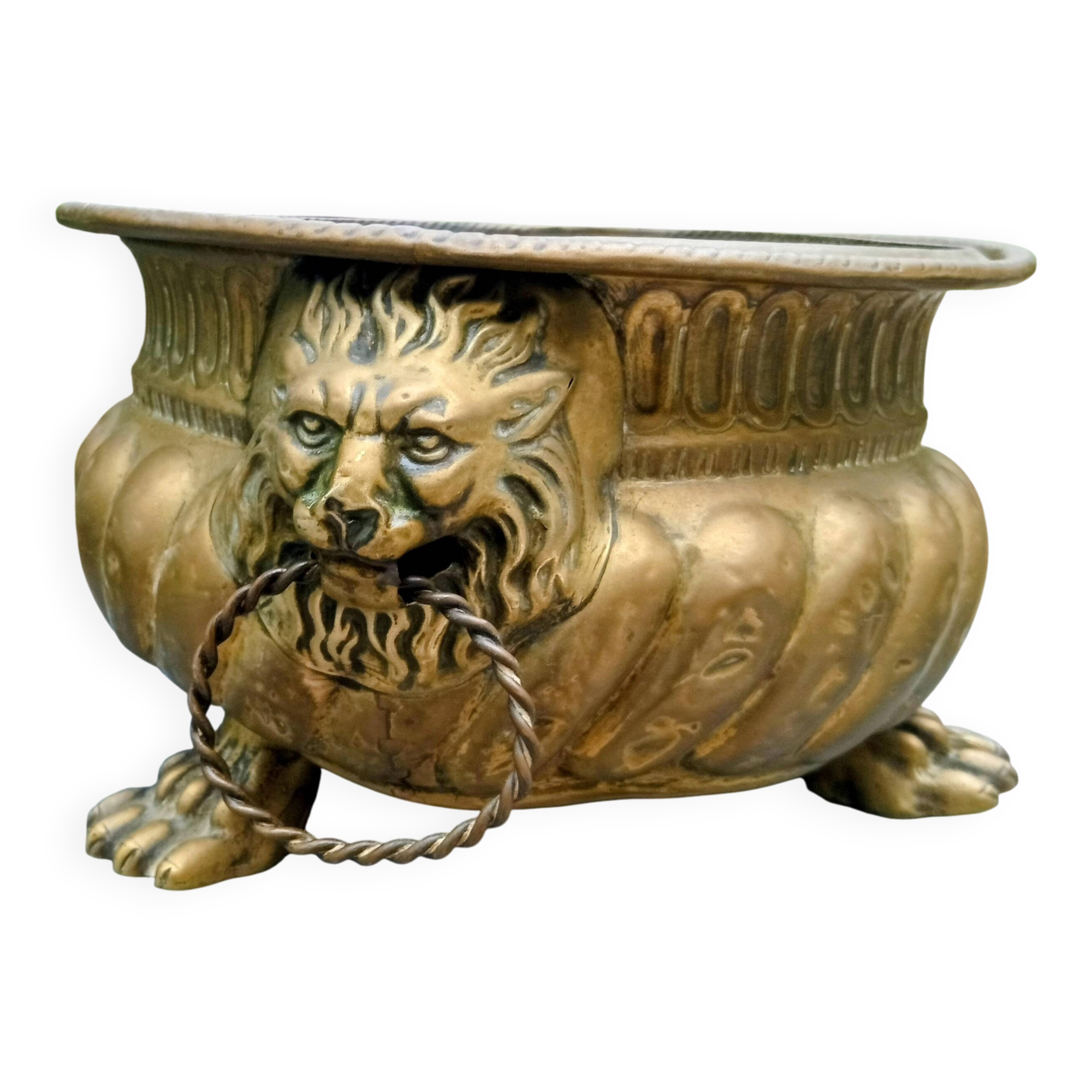 Large brass lion planter 19th century